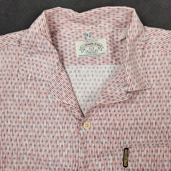 Armani Jeans Other - Armani Jeans Shirt Mens Medium Red Striped Linen Blend Short Sleeve Button Up